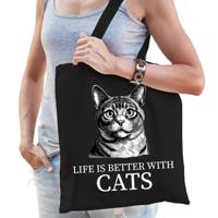 Cadeau tas voor kattenliefhebbers - zwart - Munchkin kat/poes - katoen - 42 x 38 cm Cadeau tas voor kattenliefhebbers - zwart - Munchkin kat/poes - katoen - 42 x 38 cm