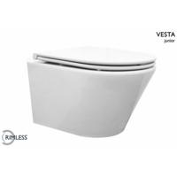 Wiesbaden Vesta Junior Wandcloset Rimless Verkort met Flatline Toiletzitting - Softclose en Quick Release - Glans Wit