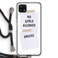 No Girls Allowed Unless: Samsung Galaxy A22 5G Transparant Hoesje met koord