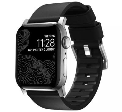 Nomad Active Leather Band Pro Zwart Connectr Zilver 42/44/45mm