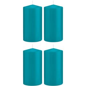 Cilinderkaars/stompkaars - 4x - turquoise - 8 x 15 cm - 69 branduren