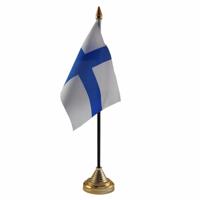 Vlag Finland tafelvlaggetje - 10 x 15 cm - met gouden standaard - Hoogte 27 cm