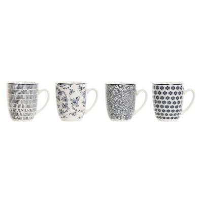 Set van 4 mokken Home ESPRIT Blauw Wit Porselein 340 ml