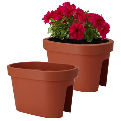 Balkon plantenpot/bloempot - 2x - terracotta - 40 x 25 cm - ovaal - kunststof
