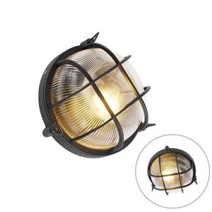 QAZQA Industriële ronde wandlamp zwart IP44 - Noutica