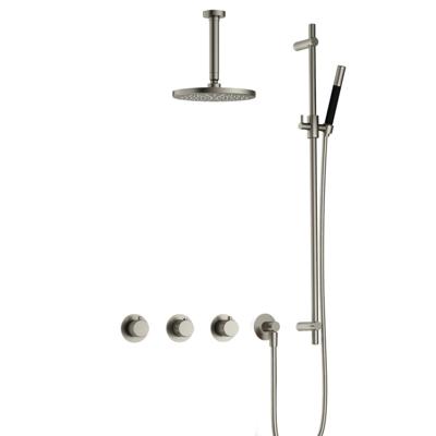 Hotbath Cobber X - CX7067 - Inbouw Regendoucheset - Geborsteld Nikkel - 2 Stopkranen - Thermostatisch - Plafondbuis 15 cm - Hoofddouche 200 mm - Staafhanddouche - Glijstang 900 mm - Waterbesparend