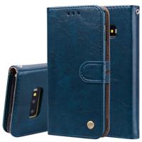 Business stijl olie Wax textuur horizontale Flip lederen case voor Galaxy S10 E met houder & kaartsleuven & portemonnee (blauw)