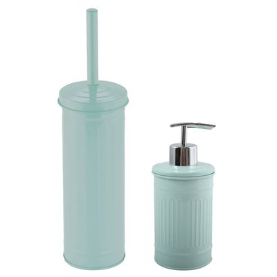 Toiletborstel in houder 38 cm/zeeppompje set Industrial - metaal - mintgroen
