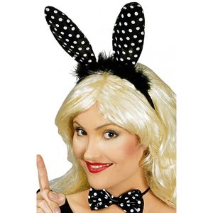 Verkleed diadeem paashaas/bunny oren - stippen - zwart/wit - one size   -