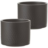 Set van 4x stuks bloempot in het relief antraciet grijs keramiek voor kamerplant H10 x D12 cm