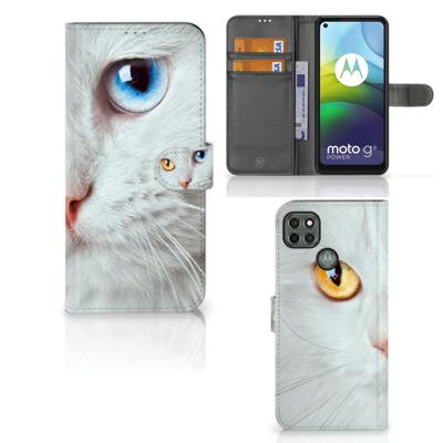 Motorola Moto G9 Power | Telefoonhoesje | Met pasjeshouder | Witte Kat