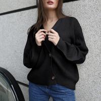 Mode Cardigan effen kleur brei knop trui (kleur: zwart maat: S)