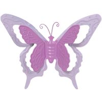 Mega Collections tuin/schutting decoratie vlinder - metaal - roze - 24 x 18 cm   -