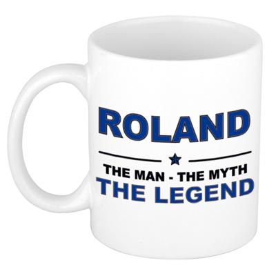 Roland cadeau mok - man myth legend - naam koffiemok / beker - wit en blauw - 300 ml Roland cadeau mok - man myth legend - naam koffiemok / beker - wit en blauw - 300 ml