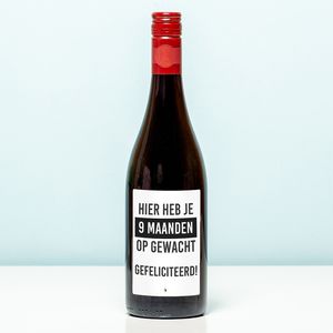 Wijnfles Hier heb je 9 maanden op gewacht - Rood (Merlot)