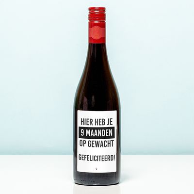 Wijnfles Hier heb je 9 maanden op gewacht - Rood (Merlot)