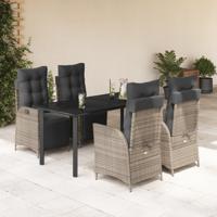 5-delige Tuinset met kussens poly rattan grijs
