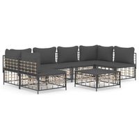 The Living Store Loungeset - Poly Rattan - Antraciet - 72x72x66 cm - Weerbestendig