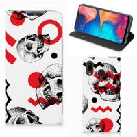 Mobiel BookCase Samsung Galaxy A30 Skull Red