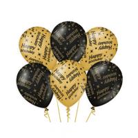Happy Birthday verjaardag feest ballonnen - 6x stuks - zwart/goud - leeftijd - 30 cm - versiering