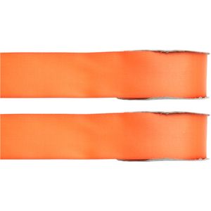 2x Hobby/decoratie oranje satijnen sierlinten 1,5 cm/15 mm x 25 meter