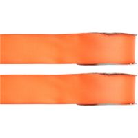 2x Hobby/decoratie oranje satijnen sierlinten 1,5 cm/15 mm x 25 meter - thumbnail