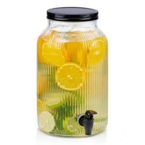 Drank/water/sap dispenser Beverages - 5.5 Liter - bewerkt deco glas - tapkraan/deksel zwart