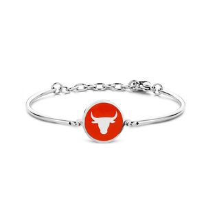 CO88 Collection Zodiac 8CB 90323 Stalen Armband met Hanger - Sterrenbeeld Stier 15 mm - One-size - Zilverkleurig / Rood