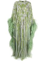 Dina Melwani robe ornée de plumes - Vert