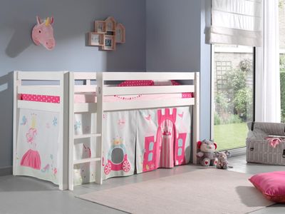 Bed ALIZE halfhoogslaper 90x200 cm witte pijnboom tent Princess
