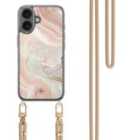 iPhone 17 hoesje met beige koord - Marmer waves
