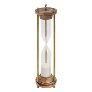 Zandloper cilinder - decoratie of tijdsmeting - 15 minuten - wit zand - D9 x H37 cm - glas - hout