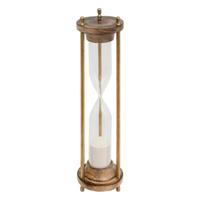Zandloper cilinder - decoratie of tijdsmeting - 15 minuten - wit zand - D9 x H37 cm - glas - hout