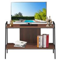 TV Standaard Houten Mediatafel met 2 Lagen voor TV's tot 32" Opslag Plank Walnoot
