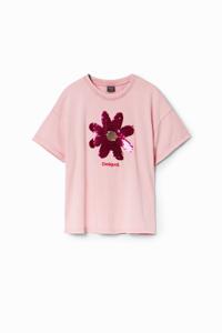 T-shirt met bloem en pailletten - RED - 13/14