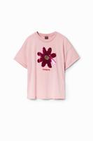 T-shirt met bloem en pailletten - RED - 9/10 - thumbnail