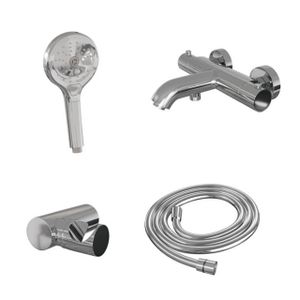 Brauer Chrome Edition Badkraan opbouw - douchegarnituur - 2 gladde knoppen - handdouche rond 3 standen - chroom met 3 standen handdoucheset chroom sw2225/sw30677/sw47729/sw353736/SW916691