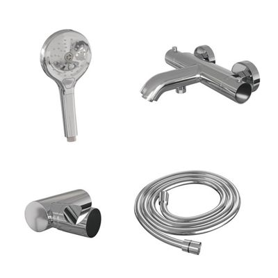 Brauer Chrome Edition Badkraan opbouw - douchegarnituur - 2 gladde knoppen - handdouche rond 3 standen - chroom met 3 standen handdoucheset chroom sw2225/sw30677/sw47729/sw353736/SW916691