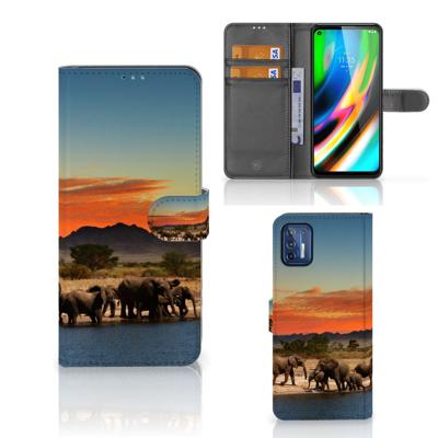 Motorola Moto G9 Plus | Telefoonhoesje | Met pasjeshouder | Olifanten