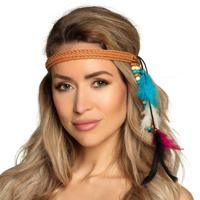 Carnaval/festival hippie flower power hoofdband - met gekleurde veren - haarband Carnaval/festival hippie flower power hoofdband - met gekleurde veren - haarband