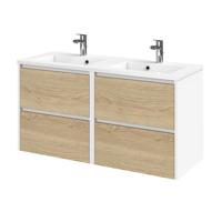 Tiger Reverse Meubelset 120 cm met 4 lades Naturel eik - Mat wit incl Quadro wastafel dubbel Hoogglans wit - 800322