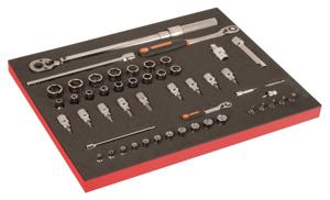 Bahco Foaminlay Fit&Go 3/3 met doppen en toebehoren 1/2" en 1/4" doppen en toebehoren en momentsleutel - 51-delig - FF1A194
