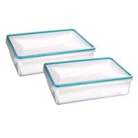 5Five Vershoudbakje met deksel - 2x - kunststof - luchtdicht - 25 x 18 x 7 cm - 2200 ml