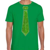 Verkleed t-shirt voor heren - stropdas glitter groen - groen - carnaval - foute party