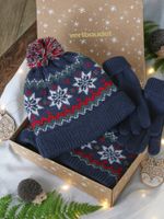 Kerstset "vlokje" voor jongens met muts, snood en handschoenen marineblauw