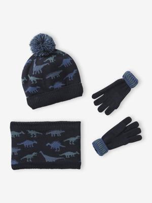 Babyset voor jongens muts + snood + wanten/handschoenen > marineblauw