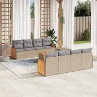 9-delige Loungeset met kussens poly rattan beige