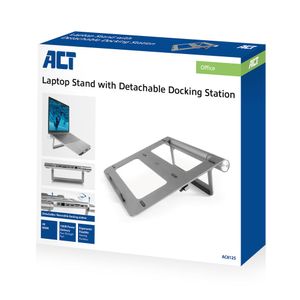 ACT Laptopstandaard aluminium, traploos in hoogte verstelbaar, afneembaar USB-C dockingstation