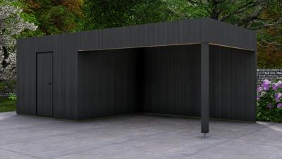 Poolhouse Trendy 300x300 cm + luifel 400 cm - exterieur zwart gecoat- Plat dak- - Van Kooten