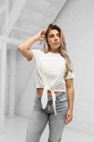 Guess Eyelet Tone T-Shirt Dames Beige - Maat XS - Kleur: Beige | Soccerfanshop